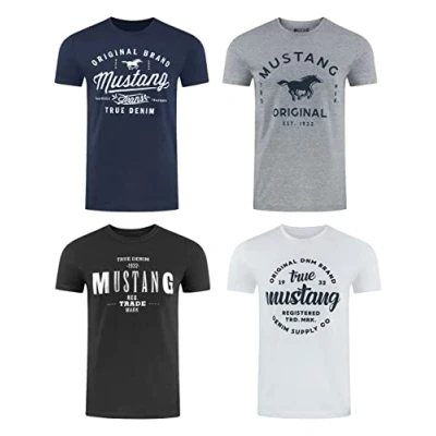 Afbeelding van Mustang Heren T Shirt Broeken Basic Print 4er Pack Fit Veelkleurig Volwassenen Opdruk Shirts