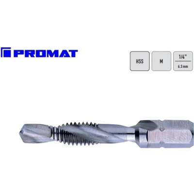 Afbeelding van Promat Combidraadsnijboorbit HSSG kerngat ø 3,3 mm 1/4 aandrijving M4 schroefdraad 4000867334