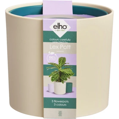 Afbeelding van Elho Lex Pott set van 3 Bloempotten voor Binnen 100% Gerecycled Plastic Ø 11. 13 en 14 cm Fluweel Crème