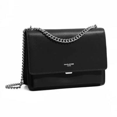 Afbeelding van DAVID JONES Kleine schoudertas voor dames mini telefoontas van hard PU leer handtas kettingen schouder rechthoekige tas avondtas, winkelen, stad, trendy, groot, Zwart, Stijlvol