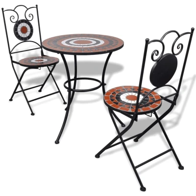 Afbeelding van 3 delige Bistroset keramische tegel terracotta en wit