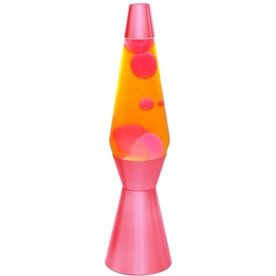 Afbeelding van i Total Lavalamp Lava Lamp Sfeerlamp 40x11 cm Glas/Aluminium 30W Oranje met Roze Voet XL2941