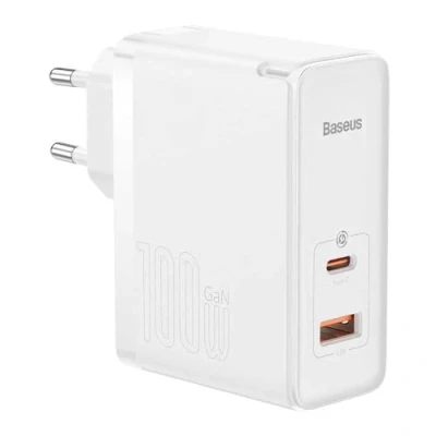 Afbeelding van Baseus GaN5 100W Snellader met Fast Charge + USB C Kabel Wit