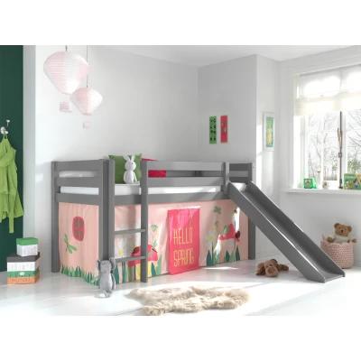 Afbeelding van LUCEVI Pino Halfhoogslaper + Ladder Glijbaan Spring Gordijntjes Grijs 90x200 cm