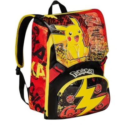 Afbeelding van Seven POKEMON Uitbreidbare schoolrugzak PIKACHU, geel rood, afneembare Rugzak met dubbel vak ritssluiting en flessenhouder, kinderrugzak, Meerkleurig, Taglia,