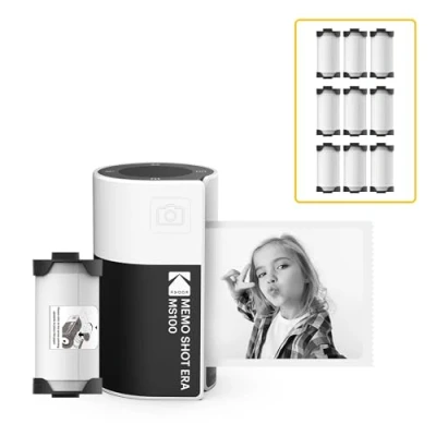 Afbeelding van KODAK Memo Shot ERA MS100 Bundle Imprimante Photo Autocollante + 9 Cartouches Impression 2.7x1.8&quot;, Bluetooth, Compatible iOS/Android, en 25s, Appli Incluse Blanc