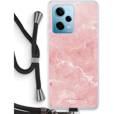 Afbeelding van Case Company® hoesje met Koord geschikt voor Xiaomi Redmi Note 12 Pro 5G Roze marmer Telefoonhoesje Zwart Bescherming aan alle Kanten en Over de Schermrand
