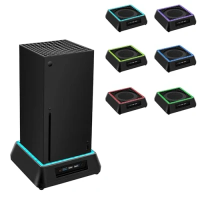 Afbeelding van Koelventilator voor Xbox Serie X, koelhouder met RGB ledlicht Srie X console, ondersteuning geluidsarm, 3 USB poorten, zwart