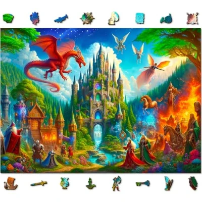 Afbeelding van WOODEN.CITY Houten puzzel 1000 stukjes fantastisch drakenkasteel 54 x 39,4 cm Made in EU