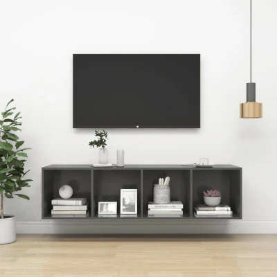 Afbeelding van Tv wandmeubel 37x37x142,5 cm spaanplaat hoogglans grijs