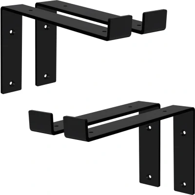 Afbeelding van ML Design 4 delige plankbeugel, 25x4x14,5 cm, zwart, metaal, 10 inch plankbeugels, industriële planksteun voor wandmontage, 90 graden wandbeugel, L vormige wandplank, met schroeven
