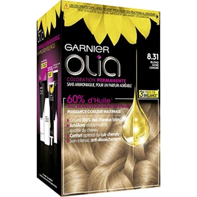 Afbeelding van Garnier Olia Permanente haarkleur, zonder ammoniak, met natuurlijke bloemolie, goudblond (8,31)
