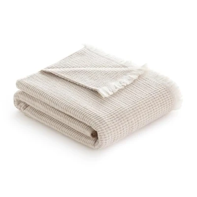 Afbeelding van Todocama Extra zachte katoenen deken met wafelpatroon, multifunctionele sprei voor bank, bed, decoratieve hoes en sjaaldeken (zandbeige, 180 x 240 cm)