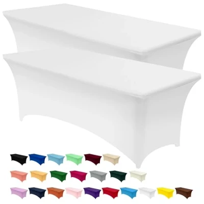 Afbeelding van Utopia Kitchen Spandex tafelkleed 2 Pak [8FT, Wit] strak, passend, wasbaar en kreukherstellend stretch rechthoekige patio tafelhoes voor evenement, bruiloft, banket feesten [244 l x 76 b h ] cm