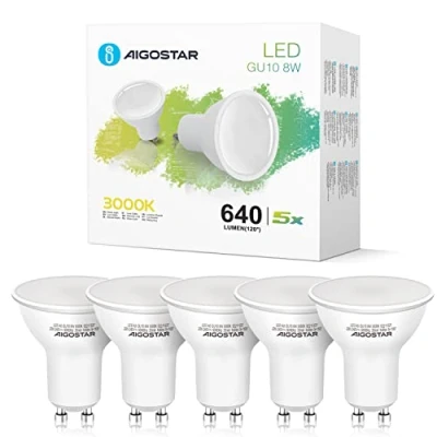Afbeelding van Aigostar GU10 Ledlampen 8W lampen GU 10 schijnwerpers, warm wit licht 3000K, LED verlichting, 560 lumen, set van 5