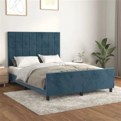 Afbeelding van vidaXL Bedframe met hoofdeinde fluweel donkerblauw 140x190 cm