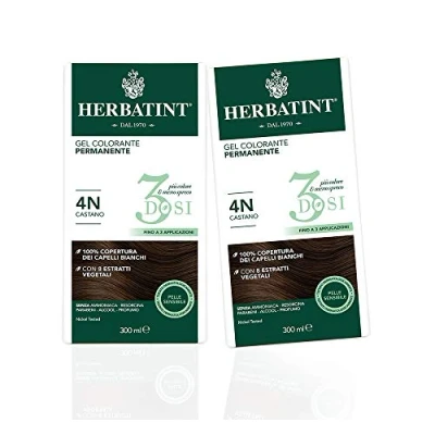 Afbeelding van Herbatint Permanente kleurgel, 3 blikjes, 4N, kastanjebruin, 2 blikjes (2 x 300 ml)