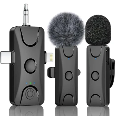 Afbeelding van Draadloze Lavalier microfoon voor iPhone Android: mini stropdasmicrofoon met intelligente ruisonderdrukking, 48 kHz/16 bits, bereik 100 pi pc camera, laptop, video opname, streaming, interview,