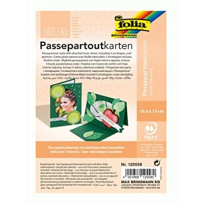 Afbeelding van folia 120558 passe partout met ovale snit ca. 10,5 x 15 cm 5 kaarten (220 g/m²) en enveloppen in dennengroen ideaal voor uitnodigingen, felicitaties of wenskaarten