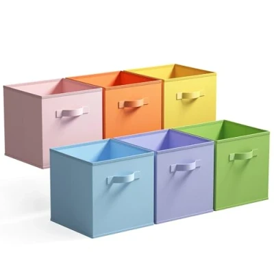 Afbeelding van GRANNY SAYS Opbergdozen, 6 stuks opbergkubus met handgrepen, manden en stoffen opbergbak voor Kallax, opbergdoos, meubels, kubus, opvouwbaar, 33 x 32,4 cm, kleurrijk