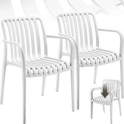 Afbeelding van tectake® Set van 2 Tuinstoelen Tuinset voor om de Tuintafel, Terras of Camping Terrasstoelen Tuinstoel met Armleuning Weerbestendig Wit