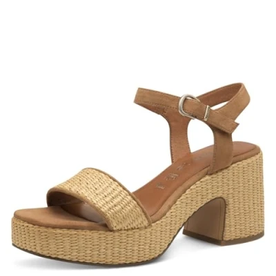 Afbeelding van Tamaris Sandalen met plateauzool, Dames, Maat: 38, Tan Textiel