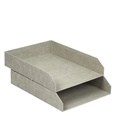 Afbeelding van Bigso Box of Sweden Set van 2 brievenbakken voor kantoor, stapelbare opbergvakken brieven, documenten, opbergsysteem vezelplaat en papier in linnenlook, beige