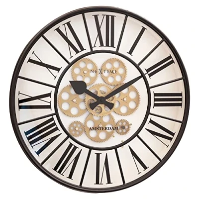 Afbeelding van Nextime Ne 3283Wi Gear Klok William 50 Cm + Bewegende Tandwielen Wit
