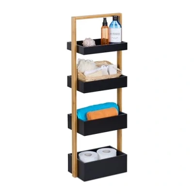 Afbeelding van badkamerrek 4 etages 88 x 30 18 cm staand bamboe zwart