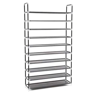 Image de SONGMICS Étagère à Chaussures 10 Niveaux, Porte chaussures, Range Organisateur, pour 50 Paires, en Tissus Non tissé, Entrée, Dressing, 100 x 29 175 cm, Noir LSR10H