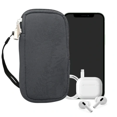 Afbeelding van kwmobile telefoontasje universeel geschikt voor L 6,5&quot; smartphones 16,5 x 8,9 cm Hoesje met rits en polslusje In blauwgrijs