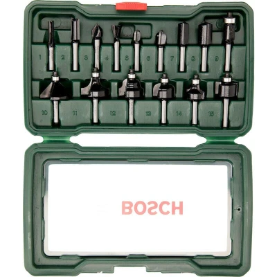 Afbeelding van BOSCH 2607019468 HM houtfrezenset 1/4&quot; in kunststof doos 15 delig