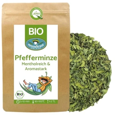 Afbeelding van Biologische pepermuntthee 500 g rijk aan munt en aroma Europese cultuur door een familiebedrijf los gedroogd PEPPERMINTMAN