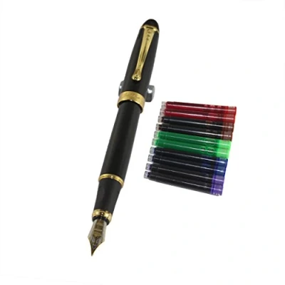 Afbeelding van Jinhao 450 Normal Nib Fountain Pen Zwart met 5 kleuren Gullor Ink Cartridges