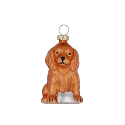 Afbeelding van Kerstdecoratie van glas, puppy om op te hangen, handbeschilderd, kerstboomhanger, kerstboomhanger en kerstboomversiering, bruine hond