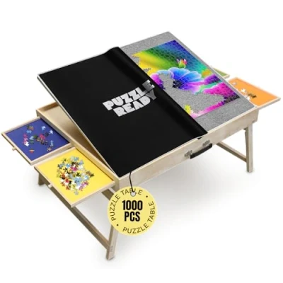 Afbeelding van Gebruiksklare puzzelplank met kleurrijke laden en afdekmat houten (1000 stuks (bord benen))