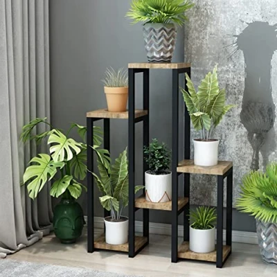 Afbeelding van Plantenstandaard Rosenholm 78,5x56x20 cm zwart en houtkleurig