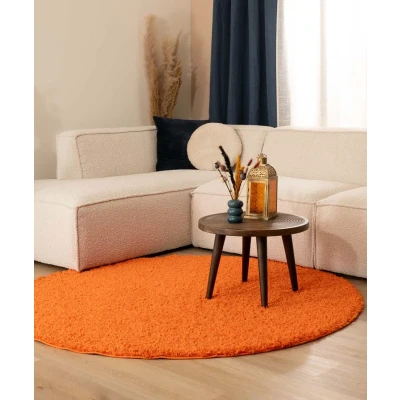Afbeelding van Rond Hoogpolig Vloerkleed Shaggy Trend Effen Oranje 160 Cm