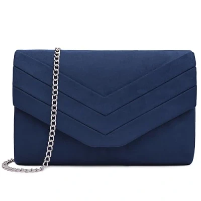 Afbeelding van Milisente Clutch Dames, Elegante Suede Leder Envelop crossbody klassieker avondtassen (Blauw)