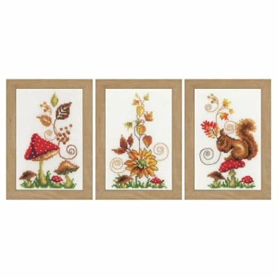 Afbeelding van Borduurpakket Herfst miniatuur set van 3 Vervaco