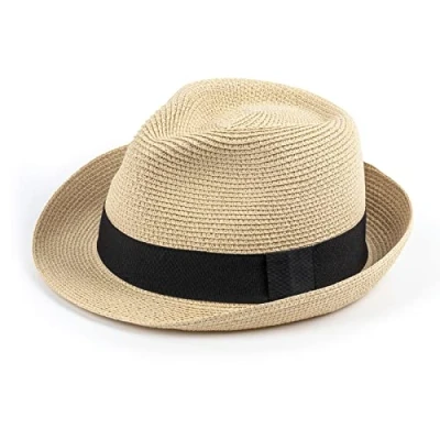 Afbeelding van DRESHOW Strohoed voor dames en heren, panamahoed, zomerhoed, brede rand, zonnehoed, uv bescherming, strand, reizen, 1 x korte rand: beige G