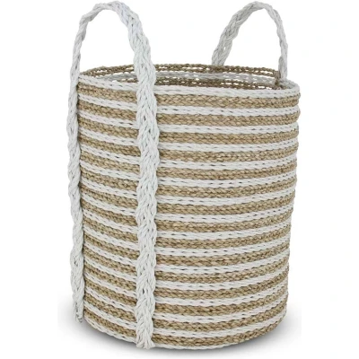 Afbeelding van Rieten Mand van Zeegras Wit Malia Bali Ø 33 x 38cm