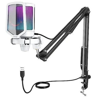 Afbeelding van FIFINE USB microfoon PC Gaming met arm, Microphone C voor MAC PS4 PS5 microfoonarm, mute knop, popfilter, Shock Mount Streaming Podcast Studio A6T