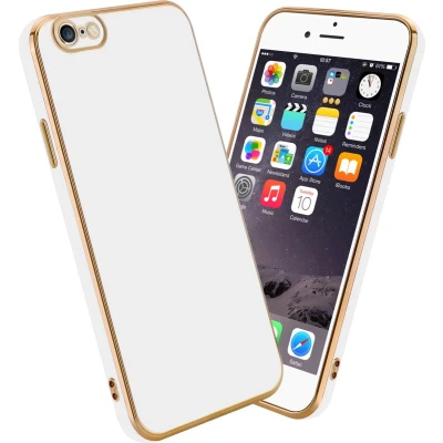 Afbeelding van Cadorabo Hoesje geschikt voor Apple iPhone 6 / 6S in Glossy Wit Goud Beschermhoes Case Cover van flexibel TPU silicone en met camerabescherming