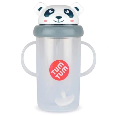 Afbeelding van TUM Mok met verzwaarde rietje, lekvrije beker, leerbeker voor baby&#039;s, inklapbaar deksel, siliconen rietje (Pip de Panda 300 ml)