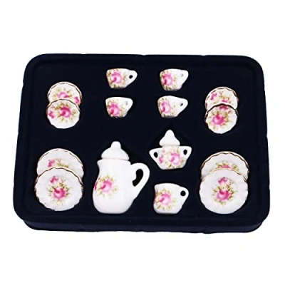 Afbeelding van WANGCL 15 Stuks Porseleinen Miniatuur Theeservies Poppenhuis Barbie Accessoires 1/12