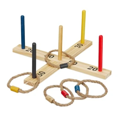 Afbeelding van Relaxdays ringwerpspel hout kinderen volwasssen ringen gooien binnen buiten