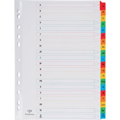 Afbeelding van Pergamy tabbladen met indexblad, ft A4, 11 gaatsperforatie, geassorteerde kleuren, A Z 20 tabs