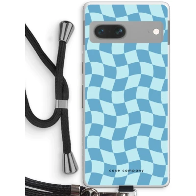 Afbeelding van Case Company® hoesje met Koord geschikt voor Google Pixel 7 Grid Blauw Telefoonhoesje Zwart Bescherming aan alle Kanten en Over de Schermrand