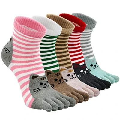 Afbeelding van Putuo Teensokken voor dames, gescheiden tenen, sportsokken, fantasie, katoen, modesokken, 5 paar, 36 41, Veelkleurig